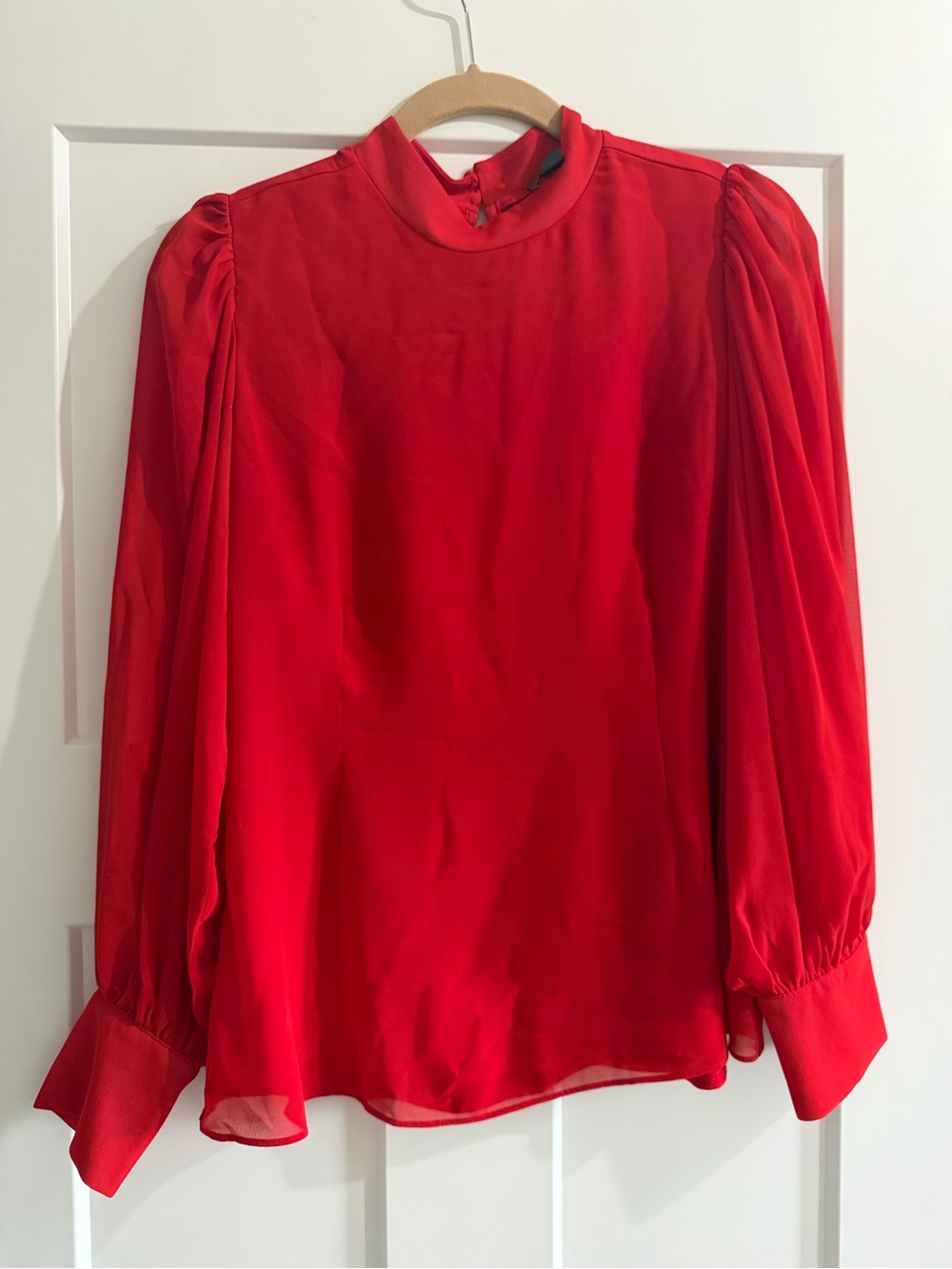 Ann Taylor Vibrant Red Puff-Sleeve Blouse
